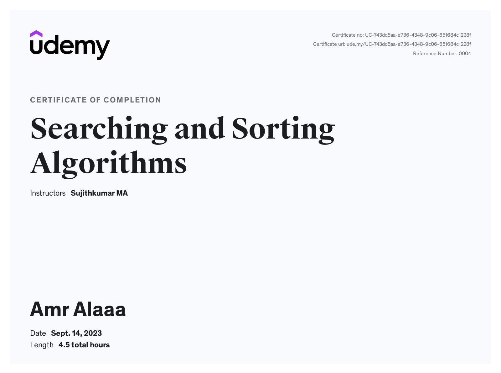 Searching and Sorting Algorithms Certification